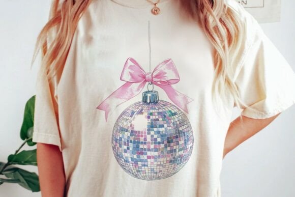 Download Pink Bow Disco Ball Ornament Graphic Png - Premium Bundle